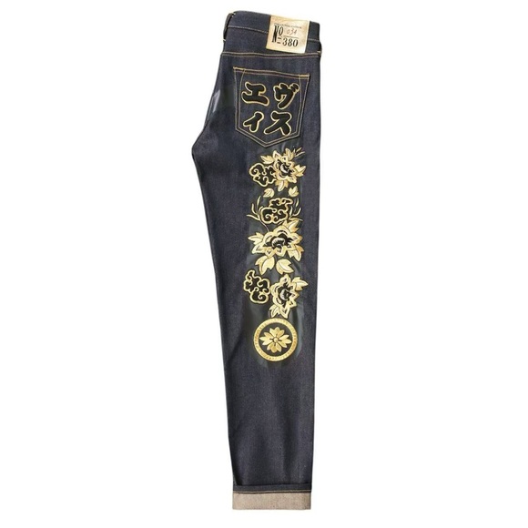 Evisu Men's Dark Blue Jeans with Gold Accents - Picture 4 of 14